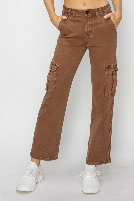 Women's and Curvy Risen  High Rise Cargo Jeans